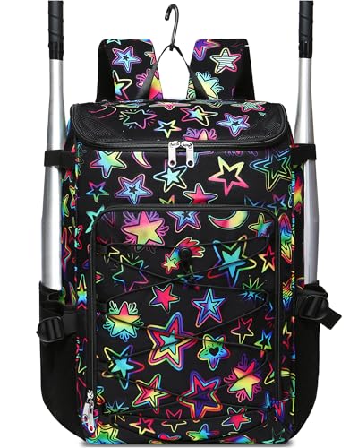 FOKDUVB Baseball Softball Gear Bag Backpack for Boys Girls Ages 812 1214 Large Kids Youth Bat Bag with Ventilated Shoe Compartment Baseball Softball Players Stuff Supplies BlackGreen Star - Image 1