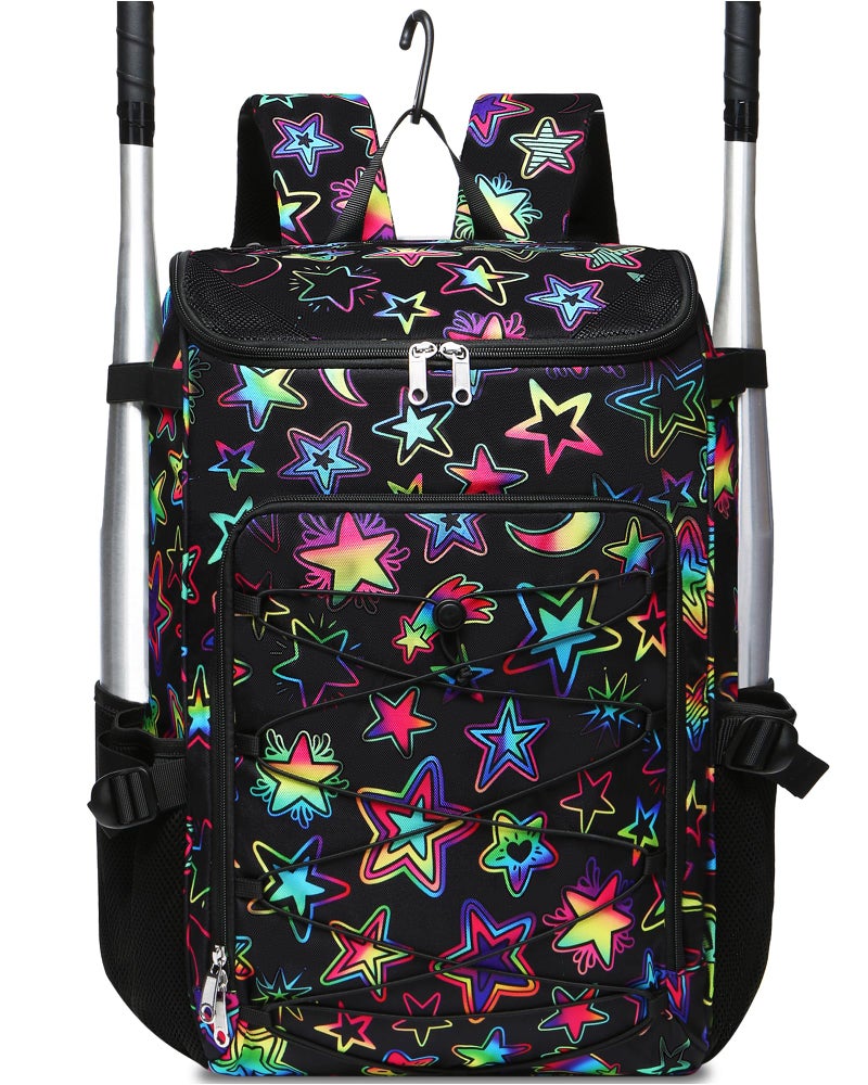 FOKDUVB Baseball Softball Gear Bag Backpack for Boys Girls Ages 812 1214 Large Kids Youth Bat Bag with Ventilated Shoe Compartment Baseball Softball Players Stuff Supplies BlackGreen Star - Image 2