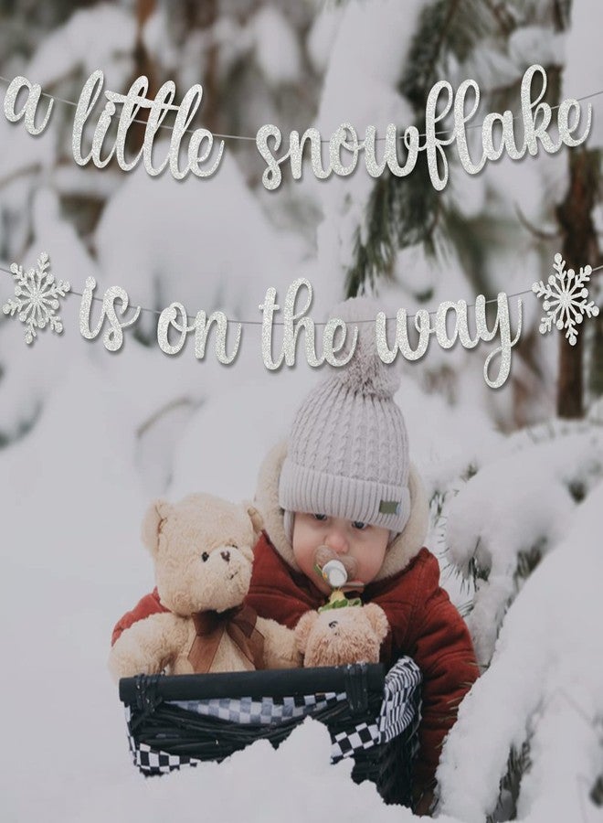 MZ.ogm A Little Snowflake is On The Way Baby Shower Banner Winter Wonderland Decorations Winter Baby Shower Decorations for Girl Winter Gender Reveal decorations - Image 2