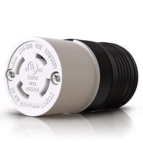 ELEGRP NEMA L14-30R Locking Connector, Generator Twist Lock Adapter Female Connector, 30 Amp 125/250V 3 Pole 4 Wire Grounding, Industrial Grade Heavy Duty, UL Listed (1 Pack, Black/White) - Image 1
