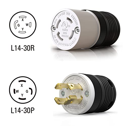 ELEGRP NEMA L14-30R Locking Connector, Generator Twist Lock Adapter Female Connector, 30 Amp 125/250V 3 Pole 4 Wire Grounding, Industrial Grade Heavy Duty, UL Listed (1 Pack, Black/White) - Image 2