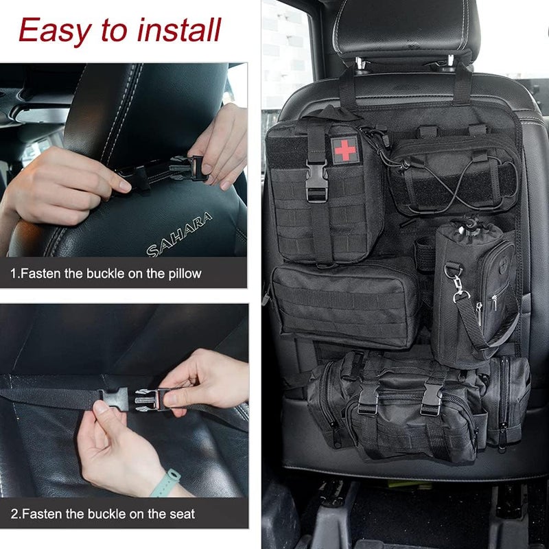 OMU ZGAUTO Tactical Car Seat Back Organizer Bag for Truck -with 5 Detachable Molle Pouch- 3 Different Size Admin Pouch(with Multi-Pocket) &1 Water Bottle Pouch&1 Medical Pouch(for All Vehicel) - Image 4