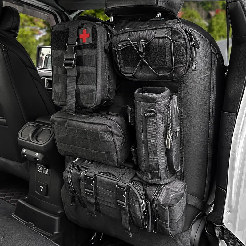 OMU ZGAUTO Tactical Car Seat Back Organizer Bag for Truck -with 5 Detachable Molle Pouch- 3 Different Size Admin Pouch(with Multi-Pocket) &1 Water Bottle Pouch&1 Medical Pouch(for All Vehicel) - Image 1