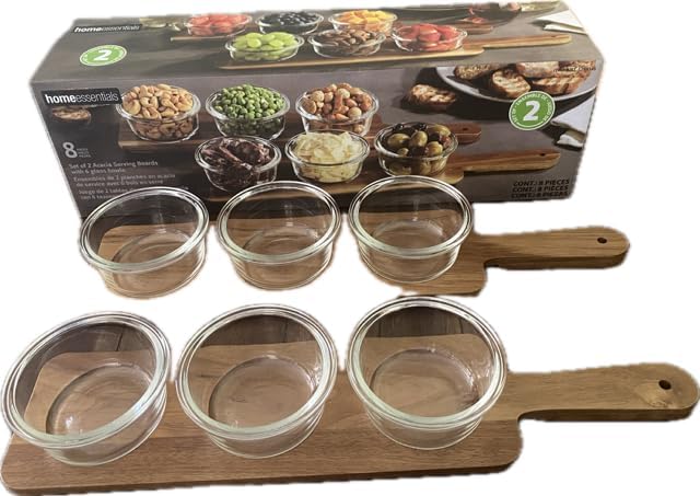Home Essentials set of 2 Acacia Serving Boards with 6 Glass Bowls - Image 1
