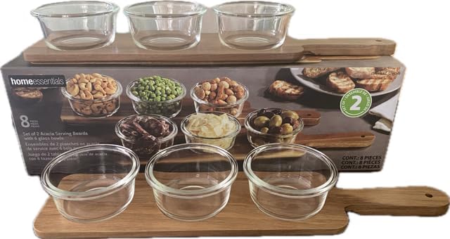 Home Essentials set of 2 Acacia Serving Boards with 6 Glass Bowls - Image 2