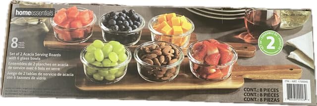 Home Essentials set of 2 Acacia Serving Boards with 6 Glass Bowls - Image 4