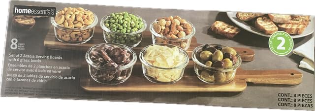 Home Essentials set of 2 Acacia Serving Boards with 6 Glass Bowls - Image 3