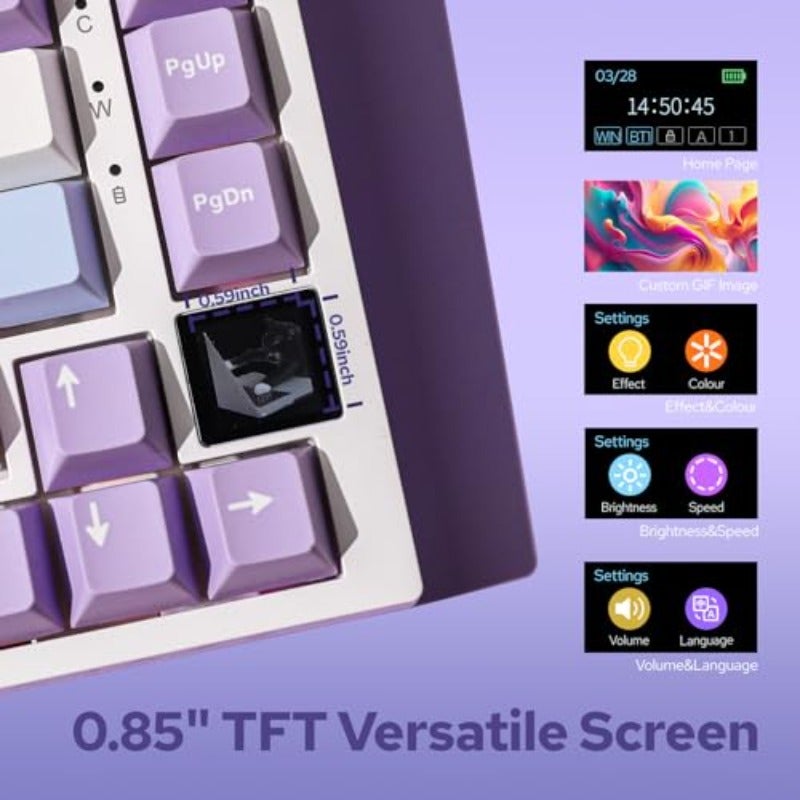 EPOMAKER Ajazz AK820 Pro 75 Mechanical Keyboard Gasket-Mounted Keyboard with TFT Smart DisplayKnob Bluetooth 5.1 2.4G Wireless Type-C Wired Custom White Purple Ajazz Gift Switch - Image 3