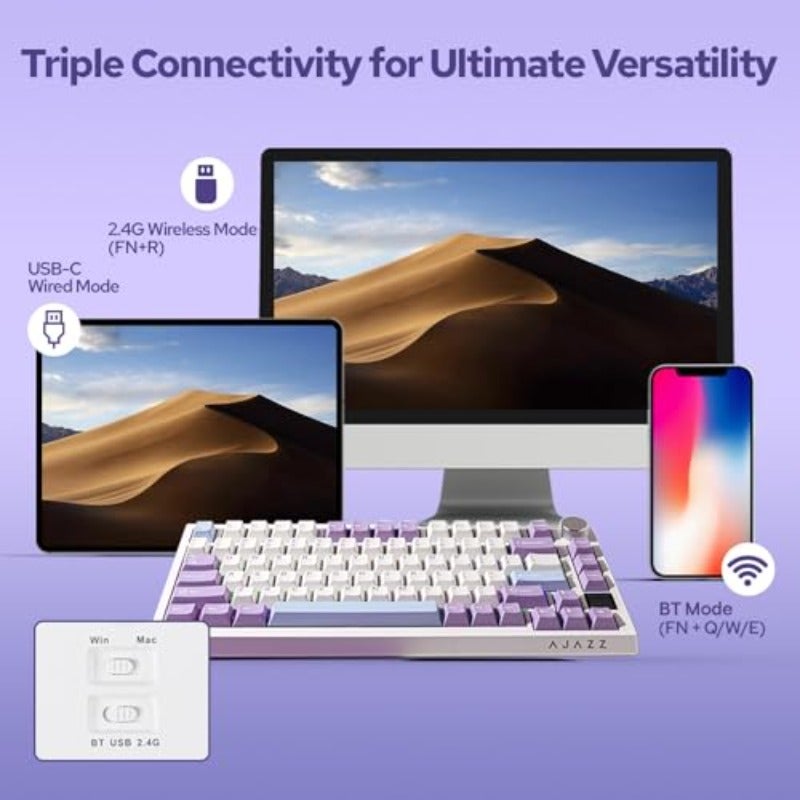 EPOMAKER Ajazz AK820 Pro 75 Mechanical Keyboard Gasket-Mounted Keyboard with TFT Smart DisplayKnob Bluetooth 5.1 2.4G Wireless Type-C Wired Custom White Purple Ajazz Gift Switch - Image 4