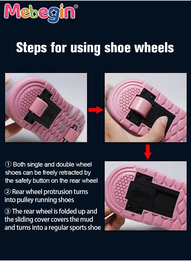 MEBEGIN - Retractable Roller Kids Shoes with Wheels LED Light Color Shoes Shiny Roller Skates Skate Shoes Simple Kids Gifts Boys Girls The Best Gift for Party Birthday Pink - Image 1