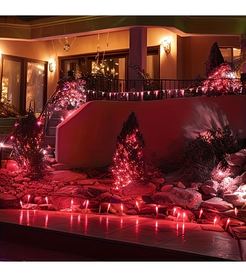 1 String of Solar Fairy Wind Lithium Electric Light String 7M 50LED Red And White IP54 Outdoor Holiday Decoration Lights for Courtyard Square Party Wedding Tree Path Fence DIY Landscape - Image 5