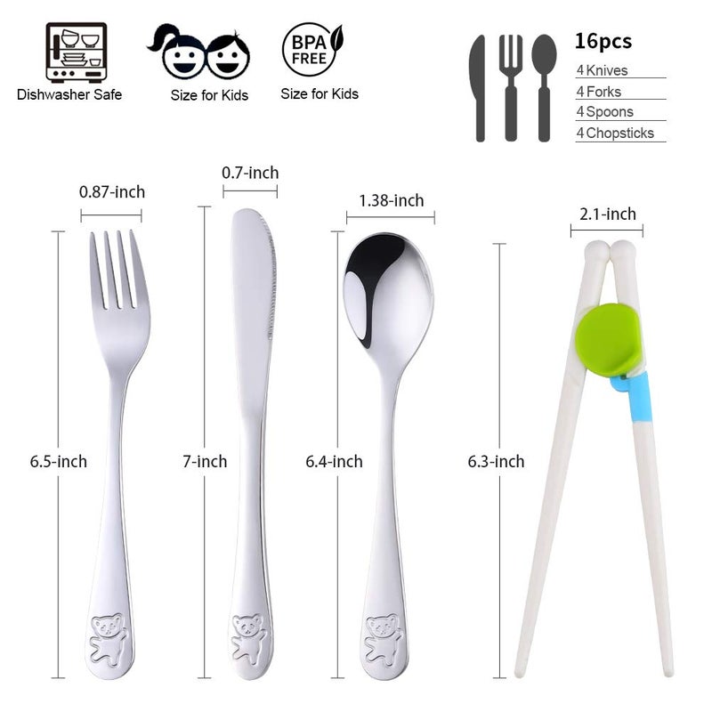 Poylim Kids Silverware, Stainless Steel Children Flatware Set, Toddler Utensils Set of 4, Silver - Image 2