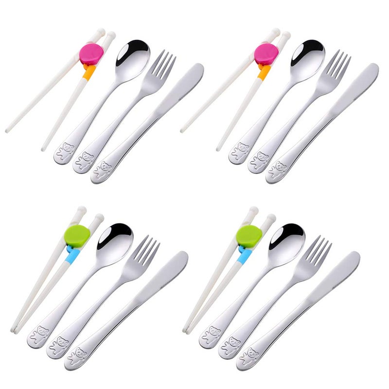 Poylim Kids Silverware, Stainless Steel Children Flatware Set, Toddler Utensils Set of 4, Silver - Image 1