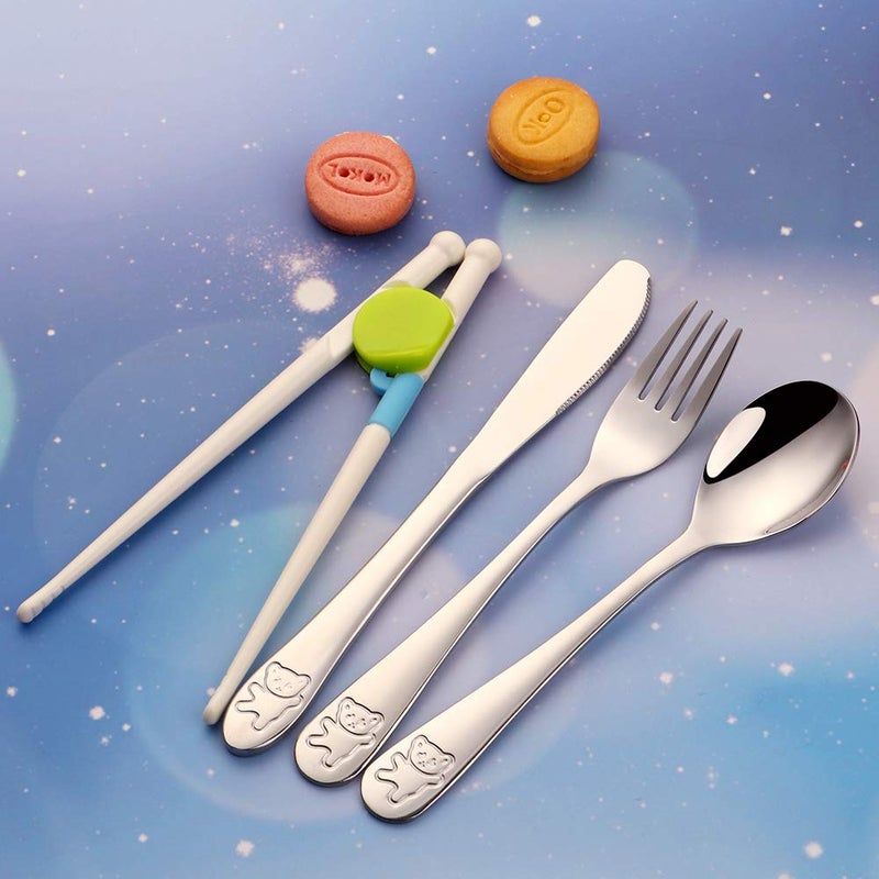 Poylim Kids Silverware, Stainless Steel Children Flatware Set, Toddler Utensils Set of 4, Silver - Image 3