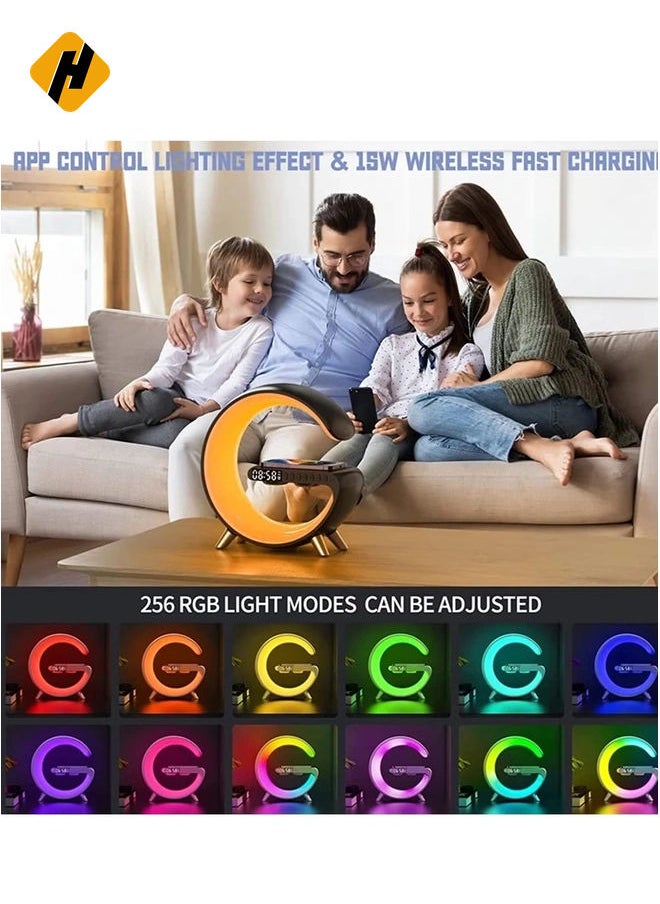 HuHa - Wireless Charger Atmosphere Lamp, RGB Color Changing Mood Light with Time Display, 256 Modes and 16 Million Light Colors, Bluetooth Speaker Desk Lamp with Alarm Clock, Ideal Choice for Friends - Image 1