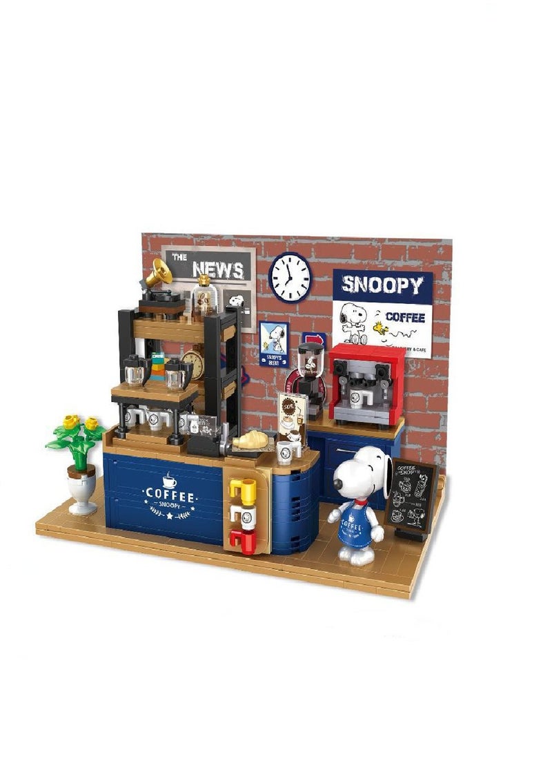 Genuine Mini Coffee Shop Snoopy Small Particle Creative Toys Children's Educational Snoopy Doll Assembly Toy Collection Birthday Gift 