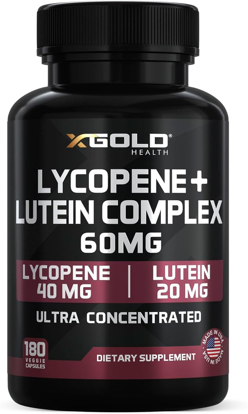 X Gold Health Lycopene  Lutein Supplement 60mg  Lycopene 40mg from Tomato  Lutein 20mg from Marigold Extract  2in1 UltraConcentrated Health Supplements  NonGMO  Gluten Free  180 Veggie Caps Made in USA - Image 1