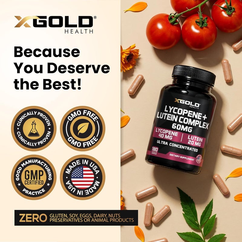X Gold Health Lycopene  Lutein Supplement 60mg  Lycopene 40mg from Tomato  Lutein 20mg from Marigold Extract  2in1 UltraConcentrated Health Supplements  NonGMO  Gluten Free  180 Veggie Caps Made in USA - Image 5