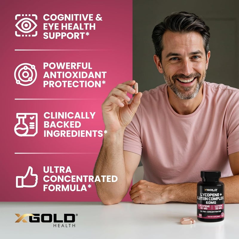 X Gold Health Lycopene  Lutein Supplement 60mg  Lycopene 40mg from Tomato  Lutein 20mg from Marigold Extract  2in1 UltraConcentrated Health Supplements  NonGMO  Gluten Free  180 Veggie Caps Made in USA - Image 3