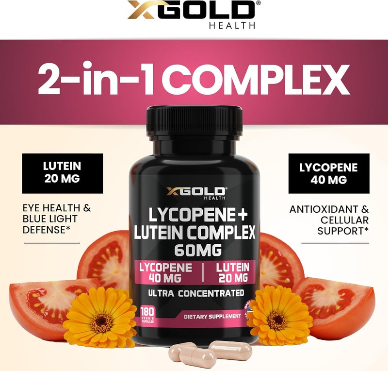 X Gold Health Lycopene  Lutein Supplement 60mg  Lycopene 40mg from Tomato  Lutein 20mg from Marigold Extract  2in1 UltraConcentrated Health Supplements  NonGMO  Gluten Free  180 Veggie Caps Made in USA - Image 4