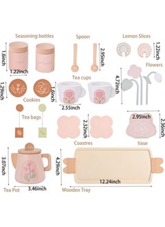 Beauenty Wooden Tea Set for Little Girls Wooden Toys Toddler Tea Set Play Kitchen Accessories for Kids Tea Party with Play Food Montessori Toys for 3 Year Old  - Image 5