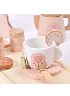 Beauenty Wooden Tea Set for Little Girls Wooden Toys Toddler Tea Set Play Kitchen Accessories for Kids Tea Party with Play Food Montessori Toys for 3 Year Old  - Image 3
