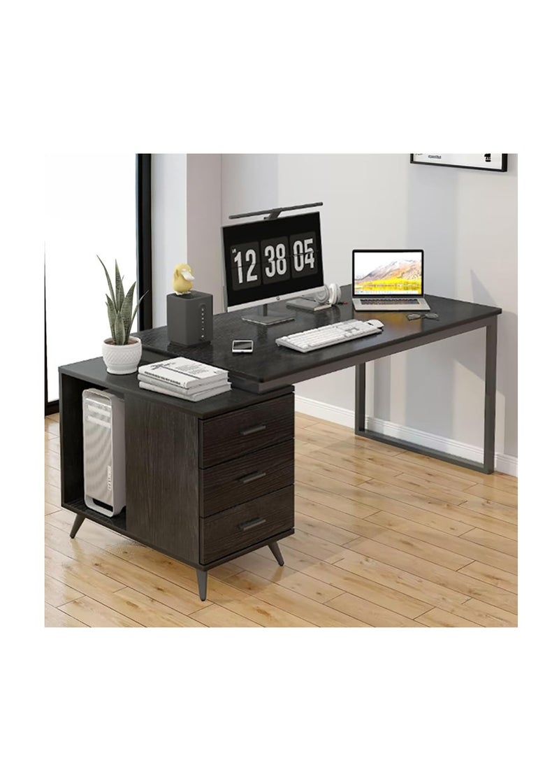 CityRiya-Long Computer Desk Home Office Writing Computer Desk Modern Simple Study Table with drawer 120x60x75cm（YN0064-Black） - Image 1
