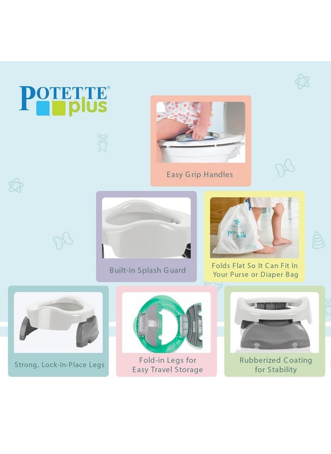 Kalencom Potette Plus 2-in-1 Travel Potty and Trainer Seat - Dual-Purpose Potty Training Toilet Seat - Portable Potty for Toddler Travel - with Durable, Lock-in Legs and Splash Guard - White/Gray