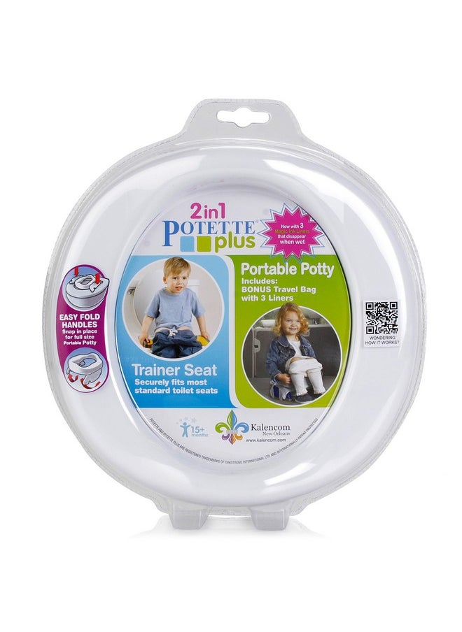 Kalencom Potette Plus 2-in-1 Travel Potty and Trainer Seat - Dual-Purpose Potty Training Toilet Seat - Portable Potty for Toddler Travel - with Durable, Lock-in Legs and Splash Guard - White/Gray