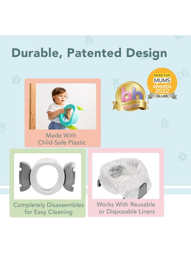 Kalencom Potette Plus 2-in-1 Travel Potty and Trainer Seat - Dual-Purpose Potty Training Toilet Seat - Portable Potty for Toddler Travel - with Durable, Lock-in Legs and Splash Guard - White/Gray