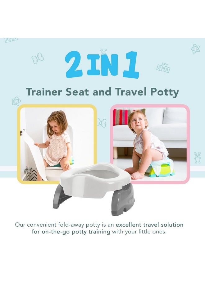 Kalencom Potette Plus 2-in-1 Travel Potty and Trainer Seat - Dual-Purpose Potty Training Toilet Seat - Portable Potty for Toddler Travel - with Durable, Lock-in Legs and Splash Guard - White/Gray