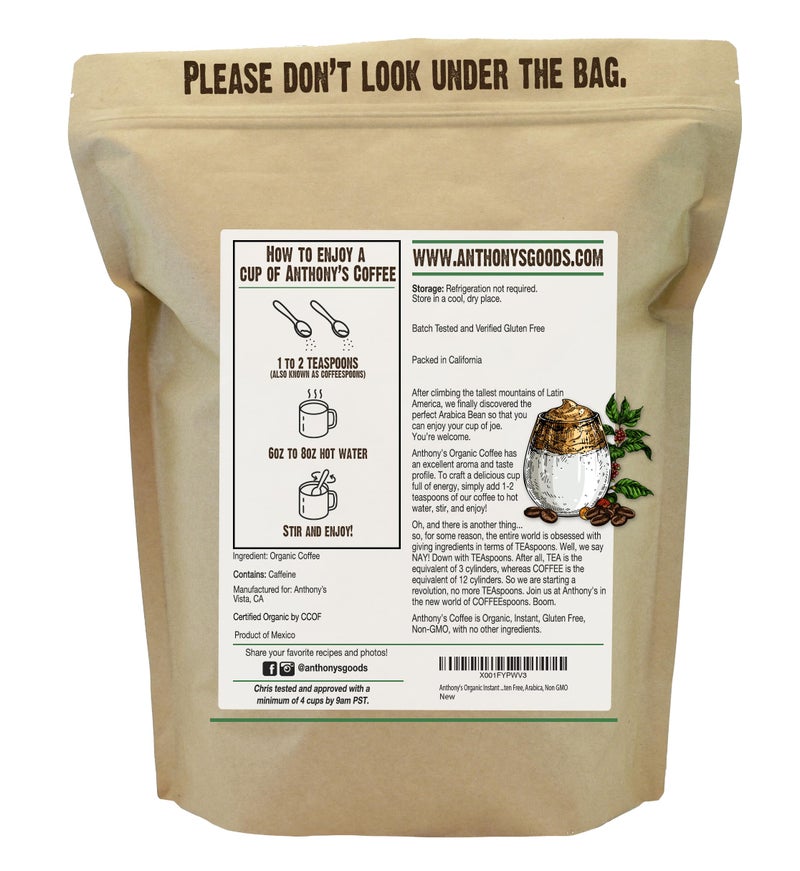 Anthony's Organic Instant Coffee,14oz, Ultra Fine Microground, Gluten Free, Arabica, Non GMO - Image 2