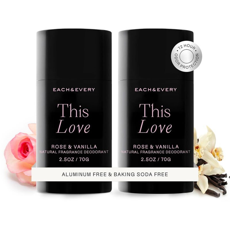 Each & Every Aluminum Free Deodorant for Women & Men, Rose & Vanilla - All Natural Deodorant for Sensitive Skin, EWG Verified - Clean, Baking Soda-Free, Plant-Based Fragrance - 2.5oz, 2 Pack - Image 1