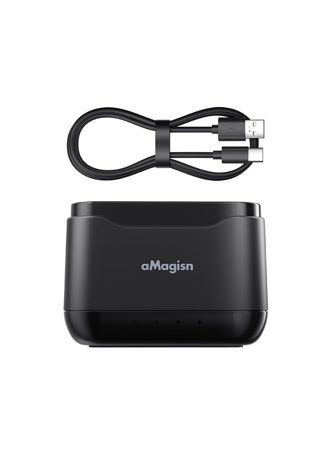 aMagisn قاعدة شحن بطارية Hero13 – شاحن سريع بثلاث فتحات مع تحكم ذكي في الطاقة وتخزين بطاقات MicroSD، تصميم مدمج وآمن لبطاريات الكاميرا - Image 1