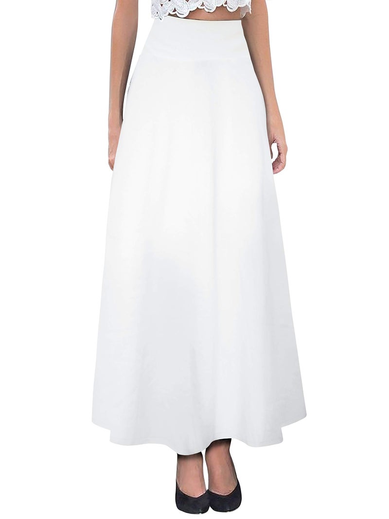 Hybrid & Company Hybrid Company Womens Stretch Lightweight Flowy Maxi Skirt Casual Fold Over Waist Made in USA KSKSD9500 1017 White M