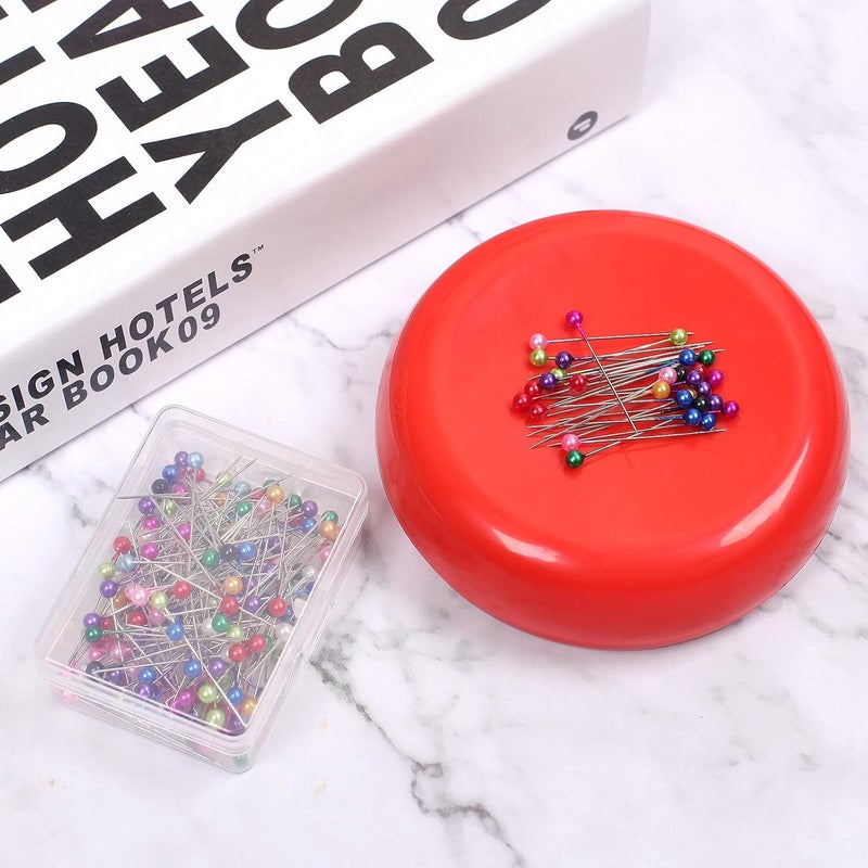 Phinus Store Magnetic Pin Cushion with 200 PCS Sewing Pins, Round Plastic Magnetic Sewing Cushion, Magnetic Pin Holder for Sewing Needles Push Pins Hair Bobby Pins (Red) - Image 5