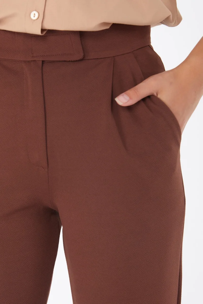 Tofisa Plain Mid Women's Brown Velcro Trousers - 25657