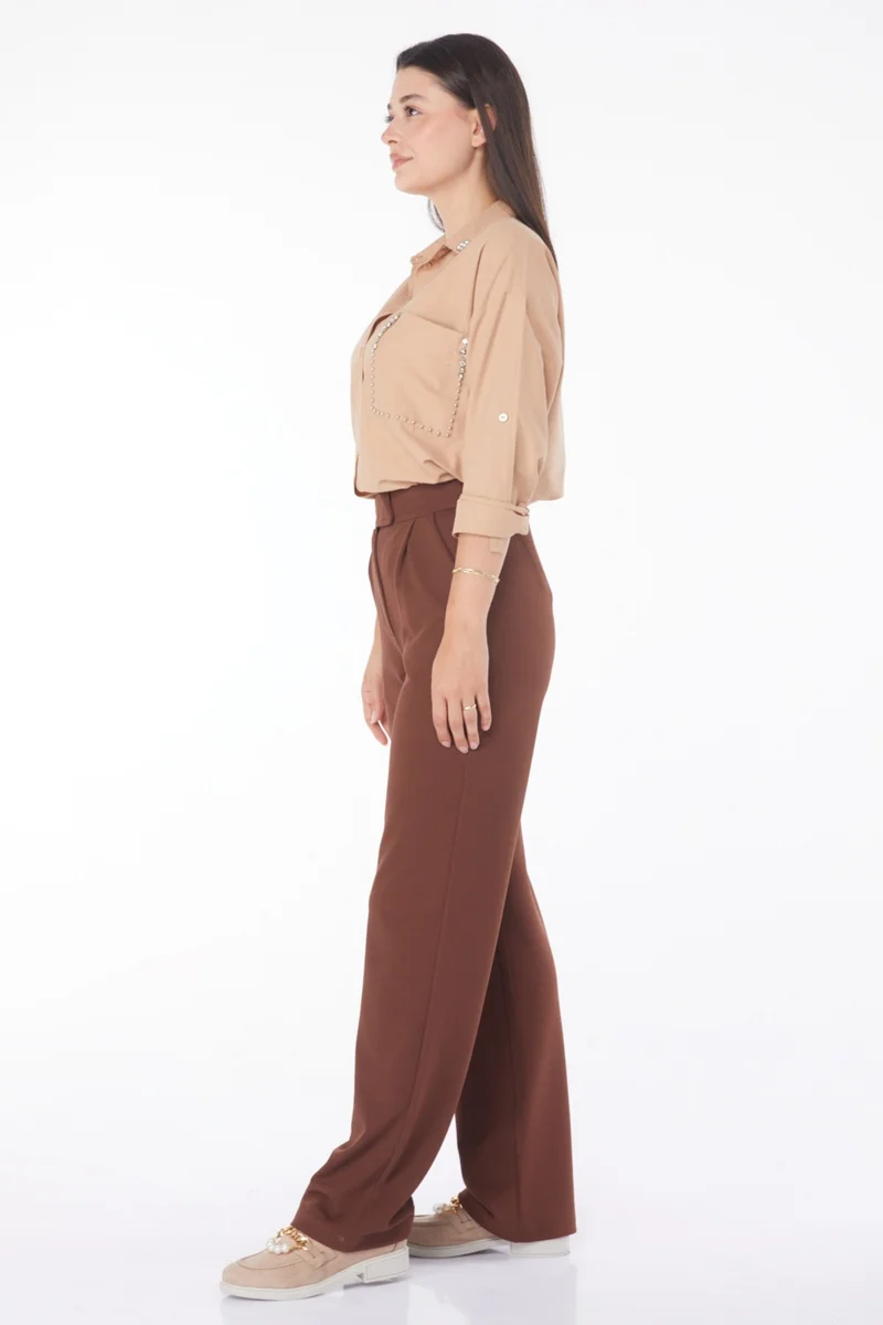 Tofisa Plain Mid Women's Brown Velcro Trousers - 25657