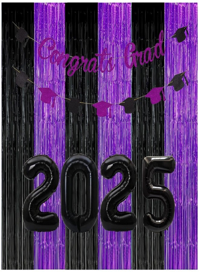 أسونلي زينة حفلات التخرج 2025، خلفيات شراشيب من رقائق معدنية باللونين البنفسجي والأسود، ستائر لامعة لتزيين حفلات التخرج وأعياد الميلاد والهالوين (عبوة من 3 قطع) - Image 5