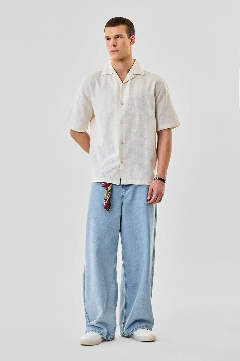 SNITCH Box Fit Textured 100% Cotton Shirt