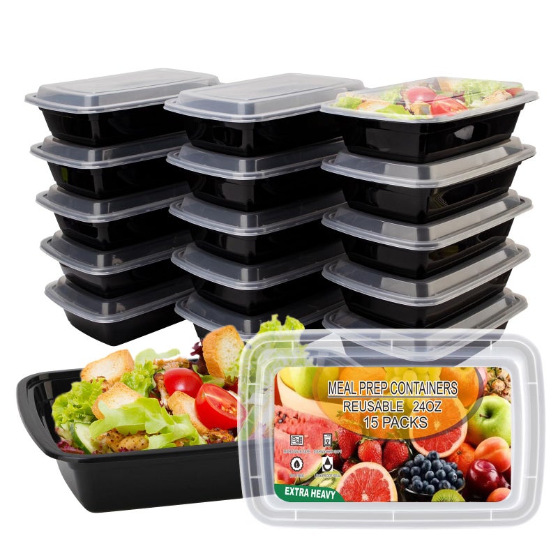 Ezalia 15 Pack Meal Prep Containers Reusable 24oz, Plastic Food Prep Containers, Leakproof To Go Food Containers with Lids, BPA-Free, Microwave/Dishwasher/Freezer Safe - Image 1