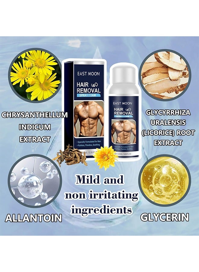 East Moon Hair Removal Spray Foam For Men, No Irritation Hair Removal Cream, Safe Hair Depilatory For Male Underarm, Chest, Back, Legs, Natural Ingredient Hair Removal Spray Foam  For Men 100ML - Image 2