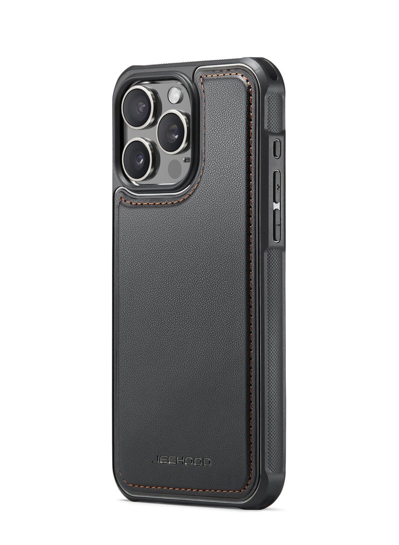 جيهود كيس مي جراب موبايل متوافق مع ايفون 16 فاخر من جلد البولي يوريثين غطاء خلفي مغناطيسي للشحن اللاسلكي متوافق مع ايفون 16 برو  (اسود) - Image 1