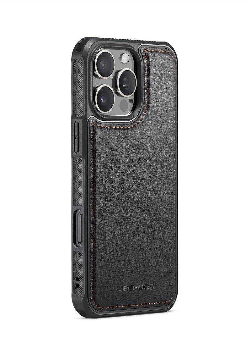 جيهود كيس مي جراب موبايل متوافق مع ايفون 16 فاخر من جلد البولي يوريثين غطاء خلفي مغناطيسي للشحن اللاسلكي متوافق مع ايفون 16 برو  (اسود) - Image 2