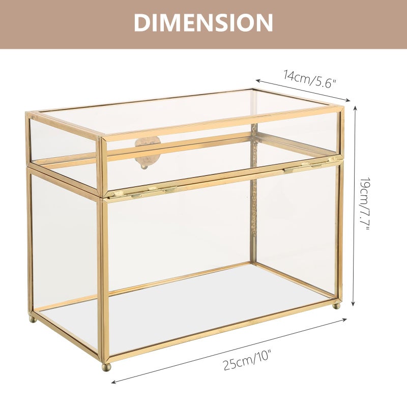 NATGAI Golden Vintage Glass Jewelry Organizer Box with Lid, Large Clear Decorative Box for Wedding Birthday Gift, Glass Card Box, Rectangle Jewelry Display Organizer Box (10 x 5.6 x 7.7 inches) - Image 2