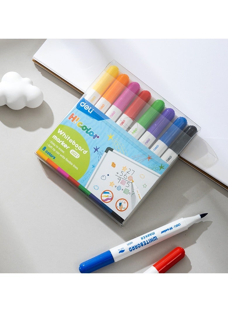 Deli EU021 HiColor Whiteboard Markers – Soft Tip, 8-Color Pack - Image 2
