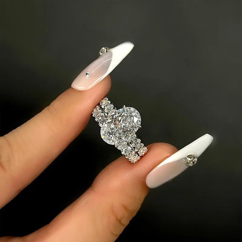 RKKOJJO 925 Sterling Silver Bridal Rings Sets AAA Cubic Zirconia CZ Full Diamond Engagements Rings Wedding 2 Pcs Promise Anniversary White Gold Rings for Women Size 6 - Image 2