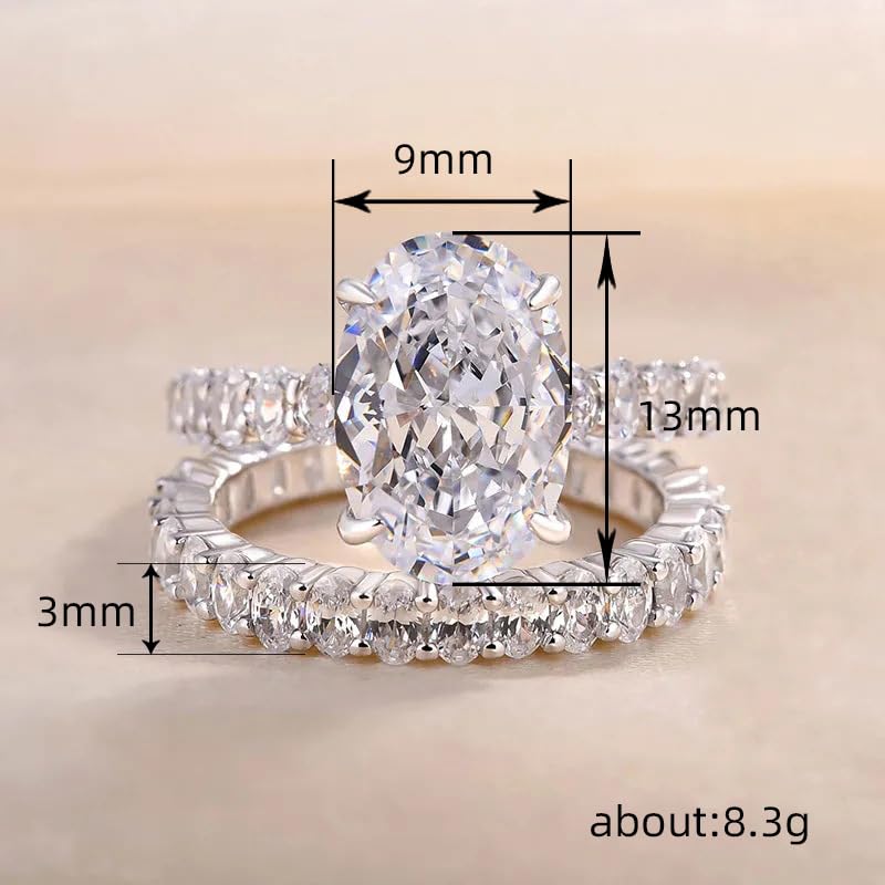 RKKOJJO 925 Sterling Silver Bridal Rings Sets AAA Cubic Zirconia CZ Full Diamond Engagements Rings Wedding 2 Pcs Promise Anniversary White Gold Rings for Women Size 6 - Image 5