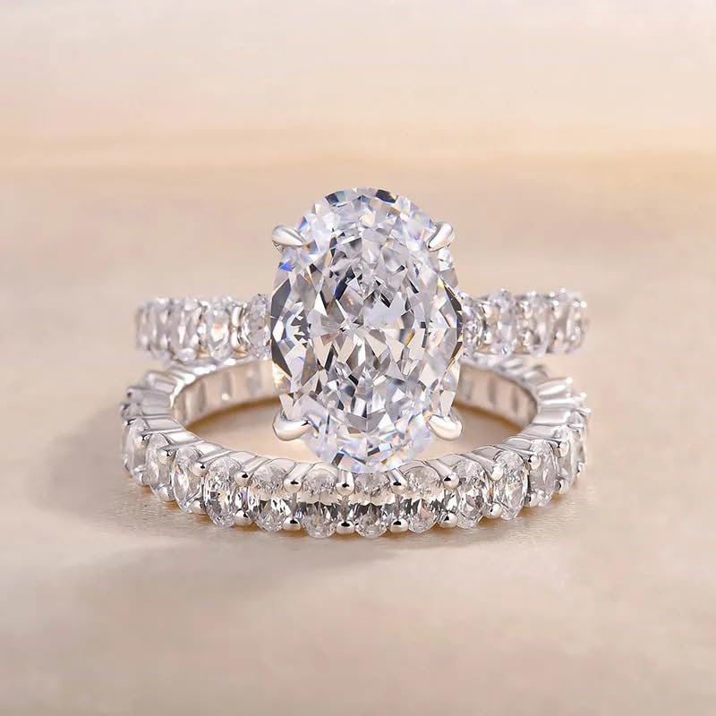 RKKOJJO 925 Sterling Silver Bridal Rings Sets AAA Cubic Zirconia CZ Full Diamond Engagements Rings Wedding 2 Pcs Promise Anniversary White Gold Rings for Women Size 6 - Image 3