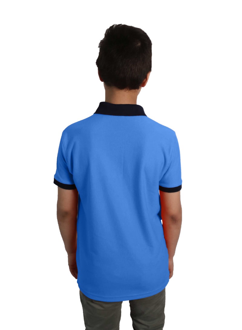 OneHand T-Shirt Polo Cotton Short Sleeves For Kids - Turquoise - Image 3
